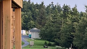 A pathway leading to a building with a wooden facade, surrounded by a grassy area and trees. - 3bd/2ba Summit Condo Close to Village and on shuttle route.  (Snowshoe)