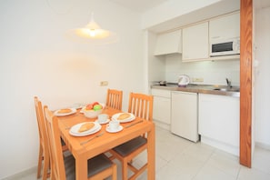 Mini-fridge, microwave, toaster, high chair