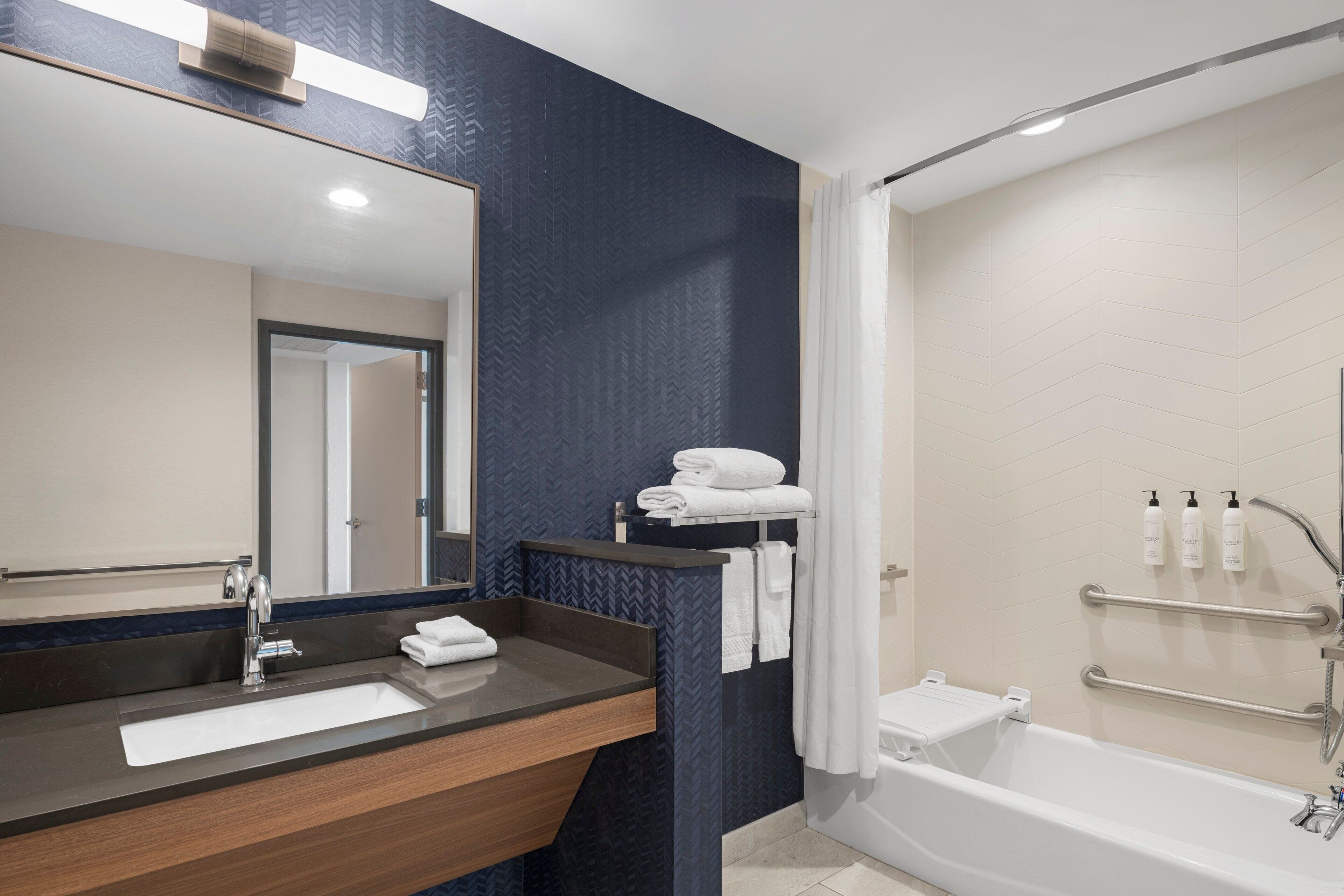 room, 2 queen beds, non smoking (view) | bathroom | hair dryer, towels