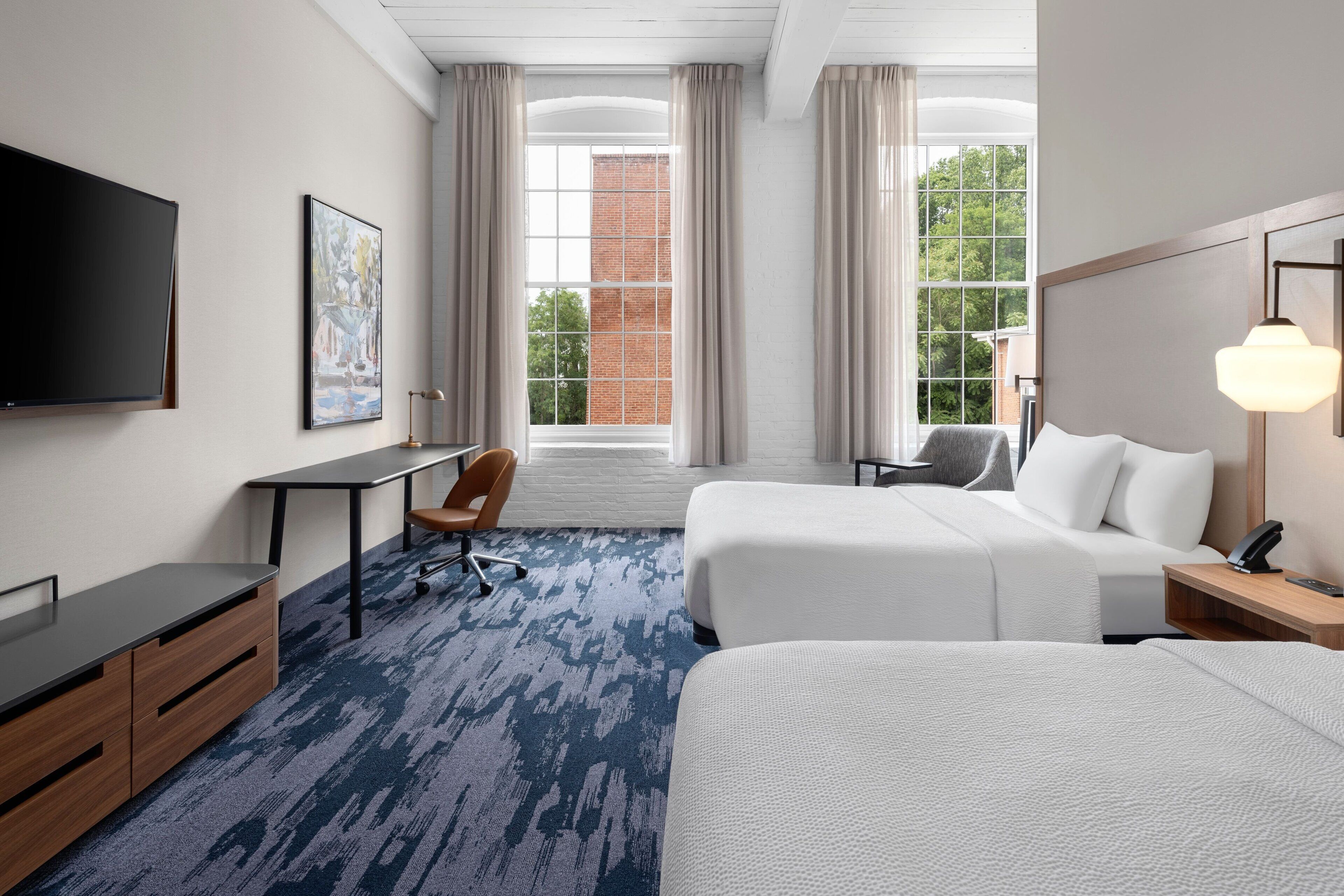 standard room, 2 queen beds, non smoking | down duvets, desk, laptop workspace, blackout curtains