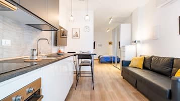 Appartamento, 1 camera da letto | Cucina privata | Frigorifero con congelatore, forno, piano cottura, lavastoviglie