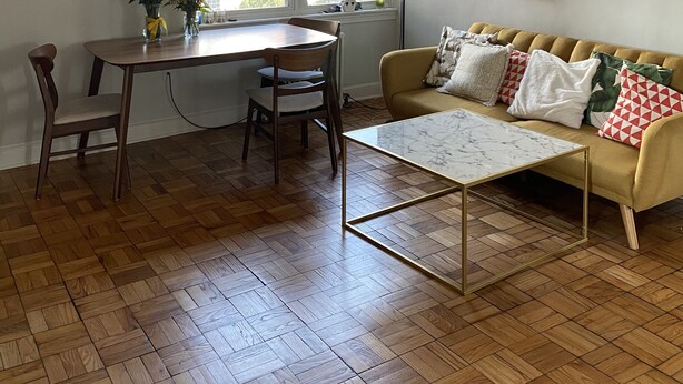 A room with a dining table, chairs, a sofa, and a coffee table. There are windows, a floor lamp, and framed pictures on the wall. - Stylish 1 bedroom apartment, walking distance to Georgetwon (Arlington)