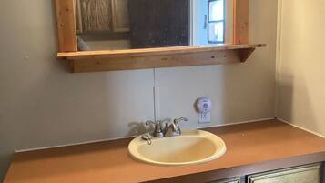 Combined shower/tub, hair dryer, towels, soap