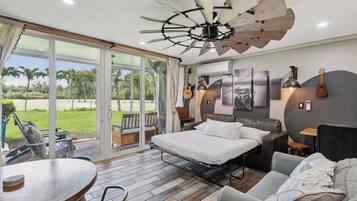 1 bedroom, desk, iron/ironing board, travel crib