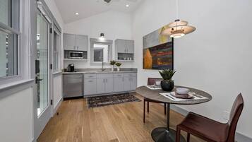 Fridge, microwave, coffee/tea maker, toaster