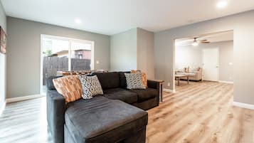 Smart TV, fireplace, foosball, table tennis