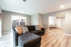 Smart TV, fireplace, foosball, table tennis