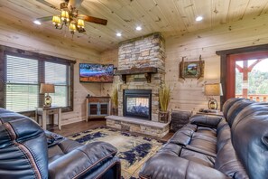 Smart TV, fireplace, video games, DVD player