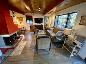 テレビ、暖炉、書庫