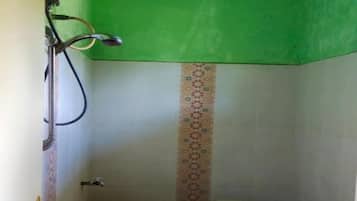 Shower, rainfall showerhead, towels