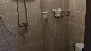 Shower, towels, toilet paper