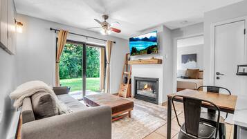 TV, fireplace