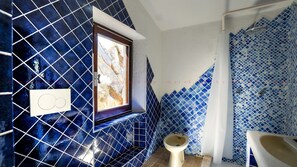 Ducha y bañera combinadas, secador de pelo, bidé y papel higiénico