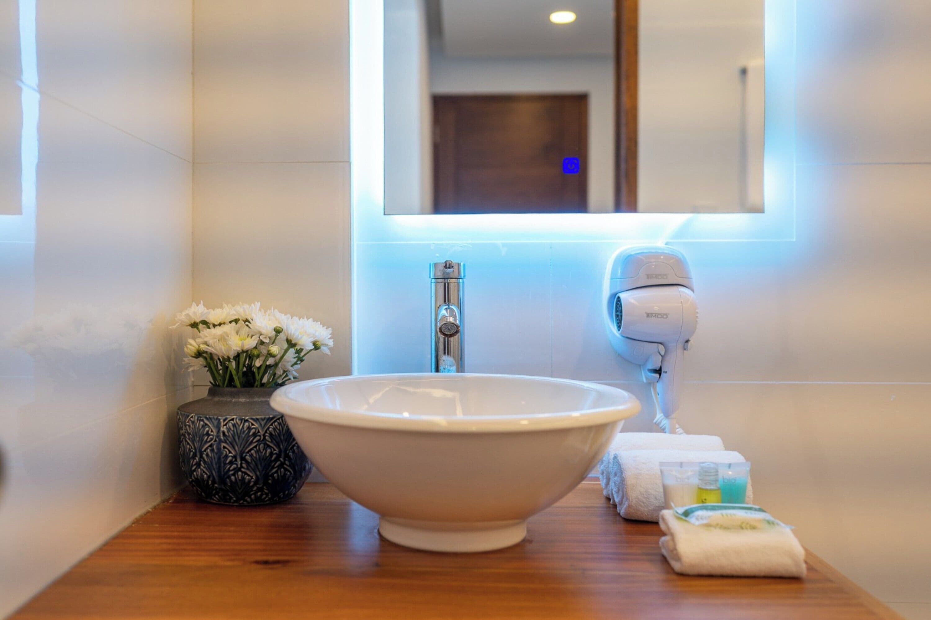 shower, hydromassage showerhead, free toiletries, hair dryer