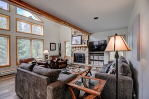 Flat-screen TV, fireplace, DVD player