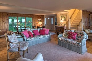 TV, fireplace - Waterfront Kennebunk Retreat on Private Beach (Kennebunk)