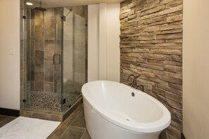 Combined shower/tub, hair dryer, towels