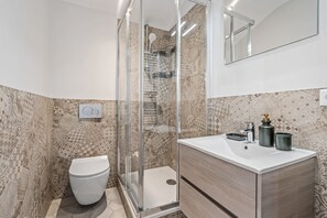 Ducha, secador de pelo, toallas y champú