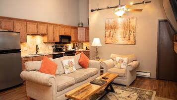 Chimenea, reproductor de DVD, libros, biblioteca de música