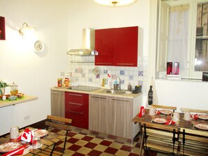 Großer Kühlschrank, Herdplatte, Wasserkocher, Toaster