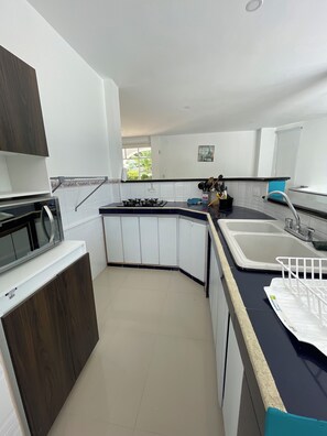 Jääkaappi, mikroaaltouuni, liesi, astianpesukone