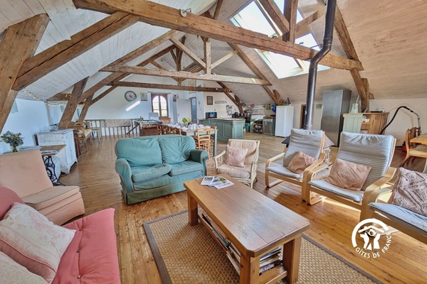 NIVEAU 3 : grande pièce à vivre de 150m², cuisine aménagée, salon avec wifi inclus et télévision, jeux de société, billard – H53G015545 - Moulin de la Rongère