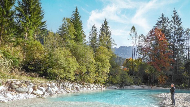 A clear turquoise river with rocky banks, surrounded by dense forest and autumn-colored trees. - Cozy home in Telve di Sopra (Telve di Sopra)