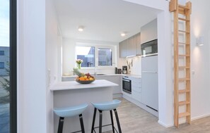 ثلاجة، موقد طهي مسطح، غسالة أطباق، ماكينة لصنع القهوة/الشاي