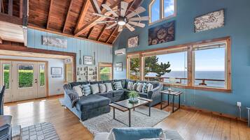 Smart TV, fireplace, video games, DVD player