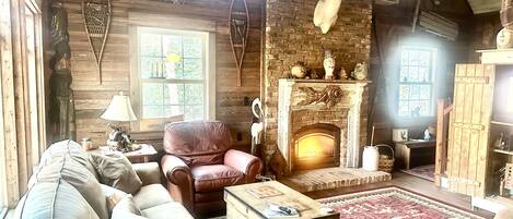 Smart TV, fireplace, DVD player, books