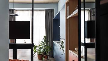 In-room safe, desk, laptop workspace, blackout curtains