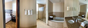 Suite Prestige, 1 très grand lit et 1 canapé-lit, foyer | Salle de bain | Douche, articles de toilette (gratuits)