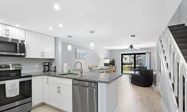 Fridge, microwave, oven, dishwasher