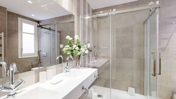 Ensemble douche/baignoire, sèche-cheveux, bidet, serviettes fournies