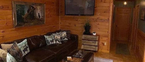 Smart TV, fireplace, video games, DVD player