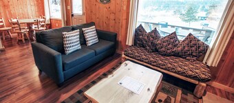 Mountain Decor in this Two Bedroom Cabin with a beautiful mountain view from deck. Dog friendly