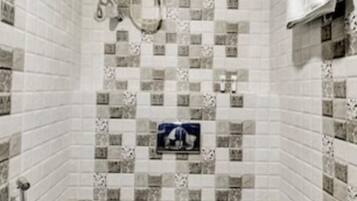 Shower, free toiletries, towels