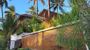 A modern building with a brick wall and lush tropical vegetation. - Aluna Paje (Paje)