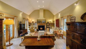 Télévision, cheminée, lecteur de DVD, table de tennis de table