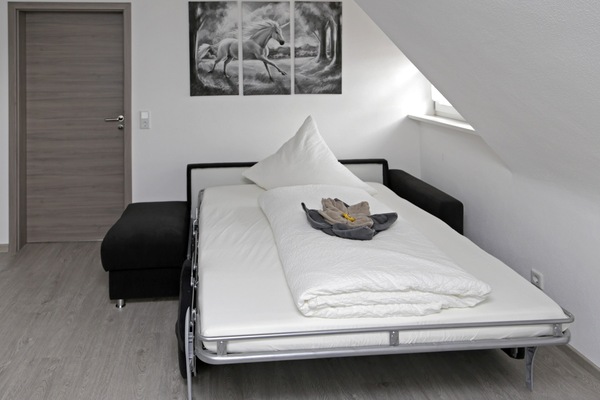 Einhorn - Bett Ausziehcouch im Wohnzimmer (in Einstein-Wohnung identisch)