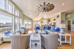 TV, fireplace, table football - Sea View II | 245 ft to the beach | Private Pool, Hot Tub (Southern Shores)