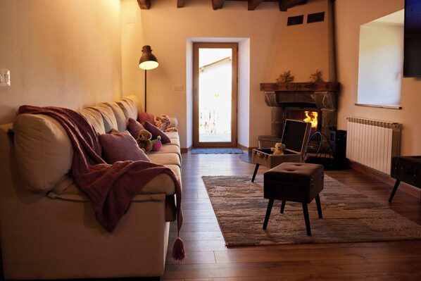 TV, fireplace, books - Errandonea Rural House: Enjoy the environment. (Beintza Labaien)