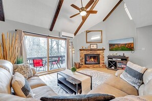 TV, fireplace, DVD player, foosball