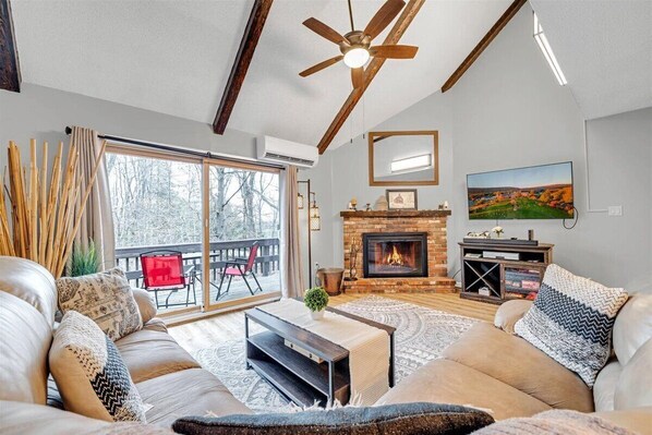 TV, fireplace, DVD player, foosball