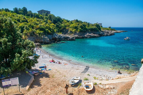 Private beach, sun-loungers