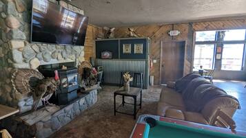 Smart TV, fireplace, DVD player, computer monitors