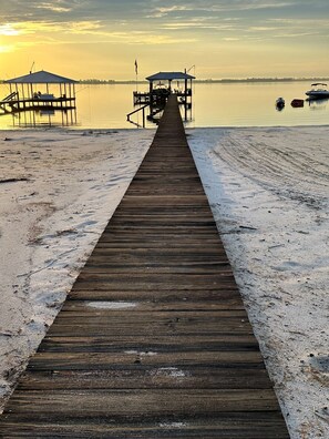 On the beach, sun-loungers, beach towels