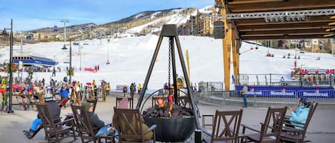The Range food hall, gondola, and ice skating rink