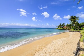 Enjoy a tranquil beachside retreat surrounded by lush greenery and majestic mountains.