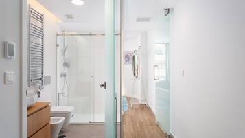Ducha, secador de pelo, bidet, toallas
